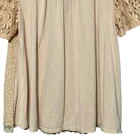One September | Anthropologie Cora Clip Dot Textured Lace Sleeve Romantic Blouse - Picture 8 of 10